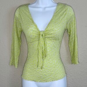 VTG Y2K Deadstock Express Womens Small Silk Mesh Fairy Top Green Babydoll Boho